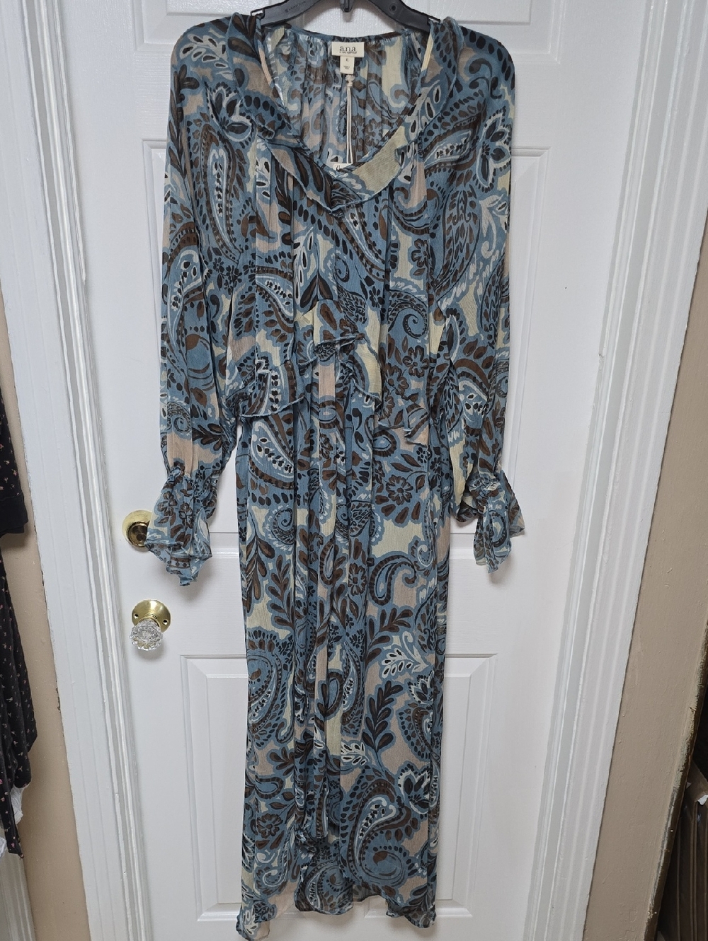 A.N.A Blue Paisley Long Sleeve Dress Size XL